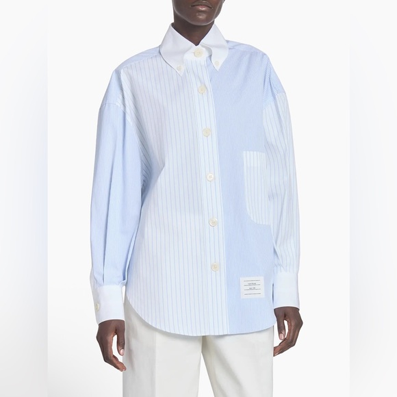 NWT Thom Browne Striped Cotton Poplin Supersized Button-Down Shirt - Picture 3 of 10